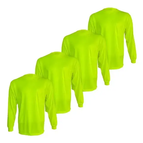 Safeguard Men's Bird Eye Dry-Fit Longsleeves Work Shirt - Safety Colors Round Neck, Airy Fabric, Breathable 2-4 Pack (Lime/Orange) for Outdoor Work Safety Gear, Sun Protection