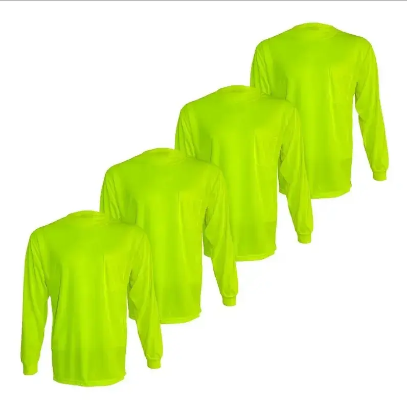 Safeguard Men's Dry-Fit Birdseye Longsleeve Work Shirt - Menswear Workwear, Safety Color Round Neck, Breathable Plain Design, 2- or 4-Pack (Lime/Orange) for Outdoor Work Safety Gear