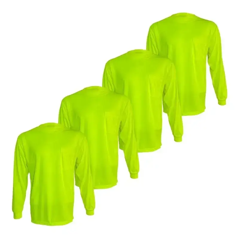Safeguard Men's Bird Eye Dry-Fit Longsleeves Work Shirt - Safety Colors Round Neck, Airy Fabric, Breathable 2-4 Pack (Lime/Orange) for Outdoor Work Safety Gear, Sun Protection