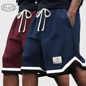 2PCS Men’s plus-size waffle knit shorts with an elastic drawstring waist; summer casual style; stretchy, breathable, soft fabric; solid gray color that’s easy to match; tropical vibe#SummerVibes