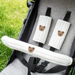 3-Piece Baby Stroller Handle Grips, Soft Breathable Thick Design, Animal Embroidery, 3D Honeycomb Ventilation, Universal Fit