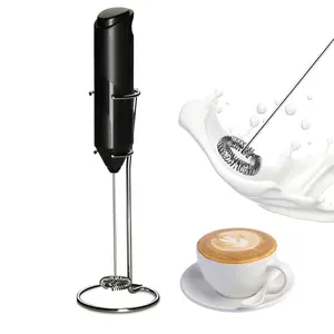 Portable Electric Milk Frother, Battery Operated Handheld Foam Maker, Stainless Steel Whisk for Coffee, Cappuccino, Latte and More, Mini Drink Mixer with Stand in, Milk Frother Wand