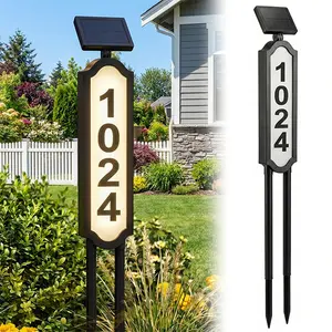 Solar House Numbers for Outside, IP65 Waterproof Address Sign for Yard, Solar Powered LED Address Plaque, Outdoor Illuminated House Number Sign, 3 Light Modes, Wall-Mounted & Ground Stake, #dealsforyoudays