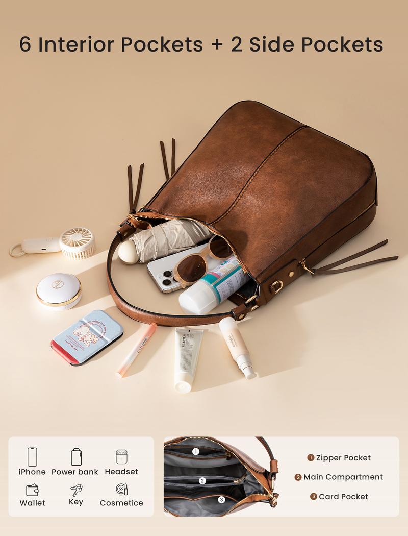 【Valentine's Day Gift】Realer Hobo Crossbody Bags for Women,Large Capacity PU Leather Purse,High Quality Bucket handbag with 2 side zipper pockets,Retro flap messenger bag,perfect for shopping,dating and business,TikTokShopJumpstartSale