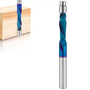 1PC Up Down Cut Spiral Flush Trim Router Bit, 1/4" Shank Carbide Compression Bit with Nano Blue Coating - Woodworking Milling Cutter for Plywood, Hardwood, MDF, Top Bearing Design