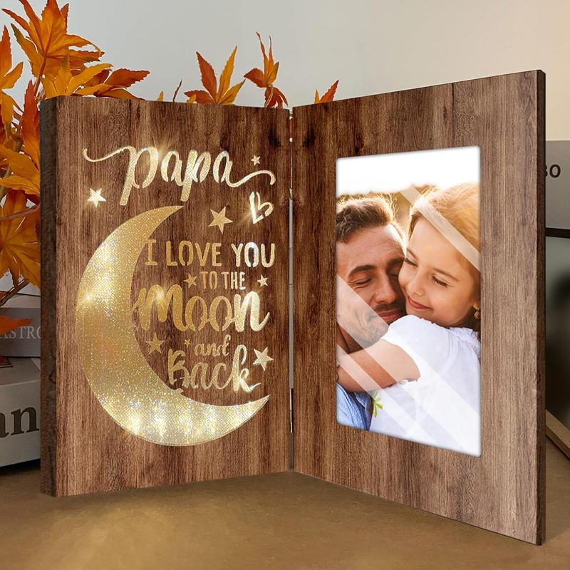 Papa Fathers Day Gift, Gifts for Papa from Grandkids for Fathers Day, Brown Glowing 4x6 Papa Picture Frame for Wall/Tabletop
