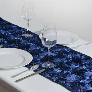 Rosette Satin Table Runner 14"x108" Navy Blue - Grandiose Fabric Table Decor