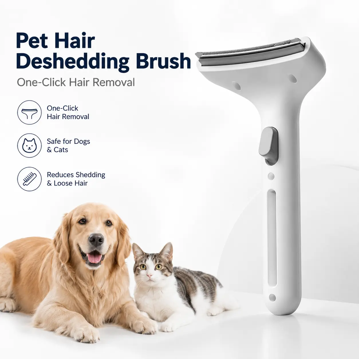 Self-Cleaning Pet Grooming Brush for Cats & Dogs, One-Click Shedding Tool for Loose Undercoat Removal, Gentle Deshedding Comb for Healthy Pet Coat & Skin