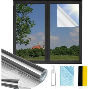 Window Privacy Film One Way, Reflective Mirror Window Film Daytime Privacy, UV Sun Blocking Heat Control Static Cling, Window Tint for Home Office - 17.5 Inch X 6.5 Feet