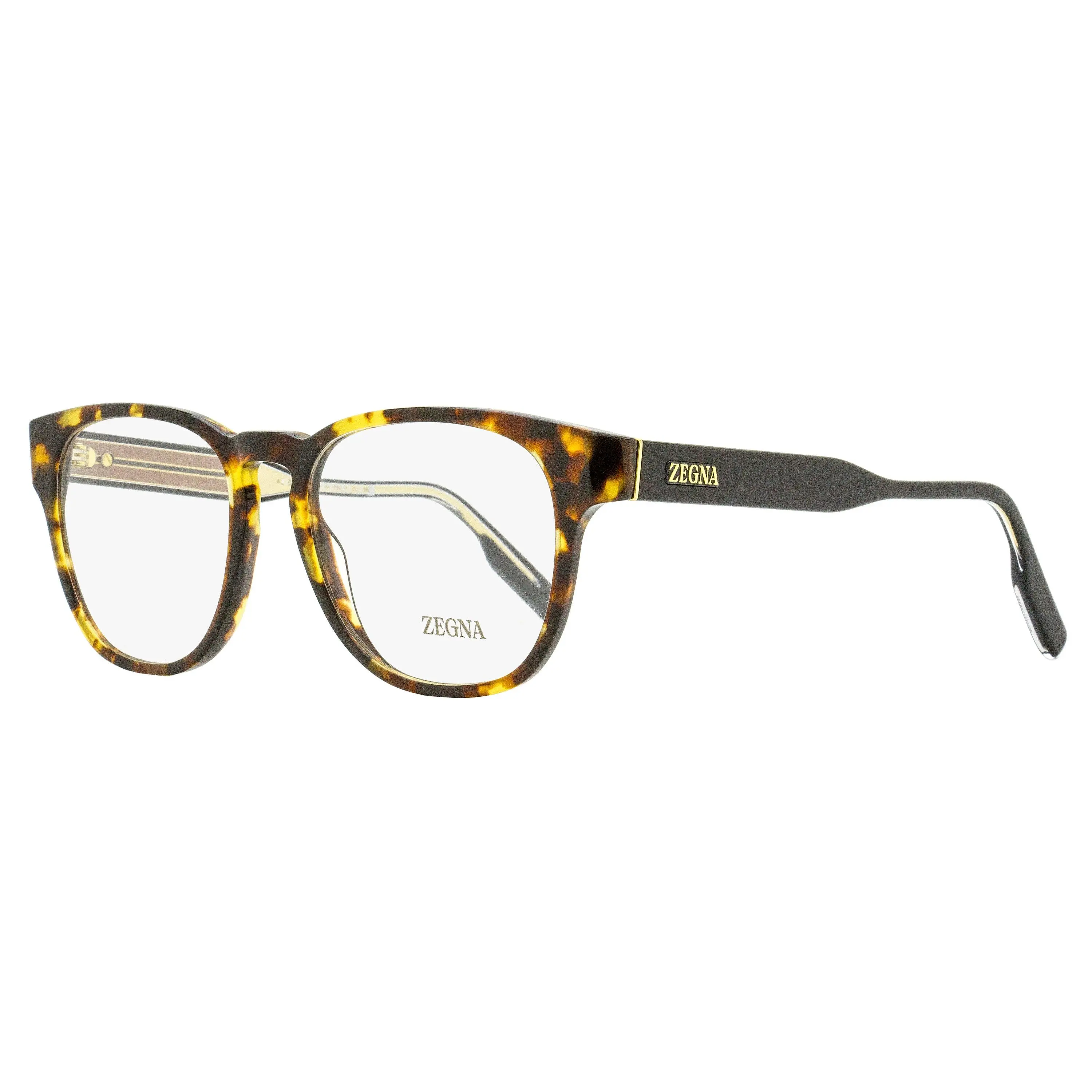 Zegna EZ5261 Men's Full-Rim Eyeglasses, High-Quality Havana Acetate Square Frames, Keyhole Bridge, Exposed Wire-Core, Modern Tastes Refined Aesthetic Fashion Eyewear, Contemporary