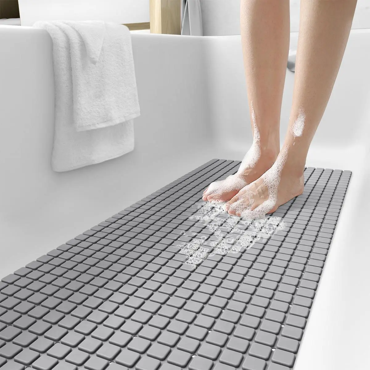 Bathroom Shower Mat, Non-slip Shower Mat with Drain Hole & Suction Cup, Soft Massage Bath Mat, Household Bathroom Shower Carpet, Bath Accessories, Home Decor, Bathroom Supplies, PVC Shower Mat, Non Slip Mats, Bathroom Accessory, Nonslip Shower Mat