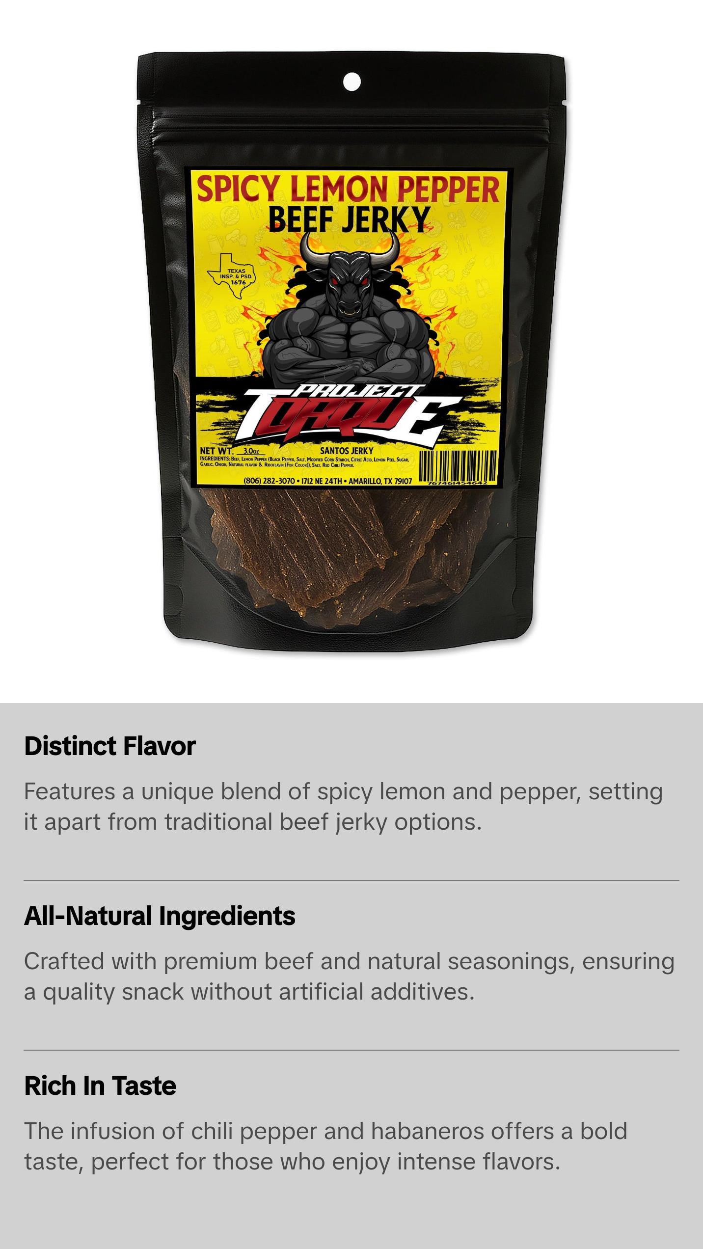 SPICY LEMON PEPPER BEEF JERKY (CARNE SECA) SPICY LEMON PEPPER BEEF JERKY (CARNE SECA)