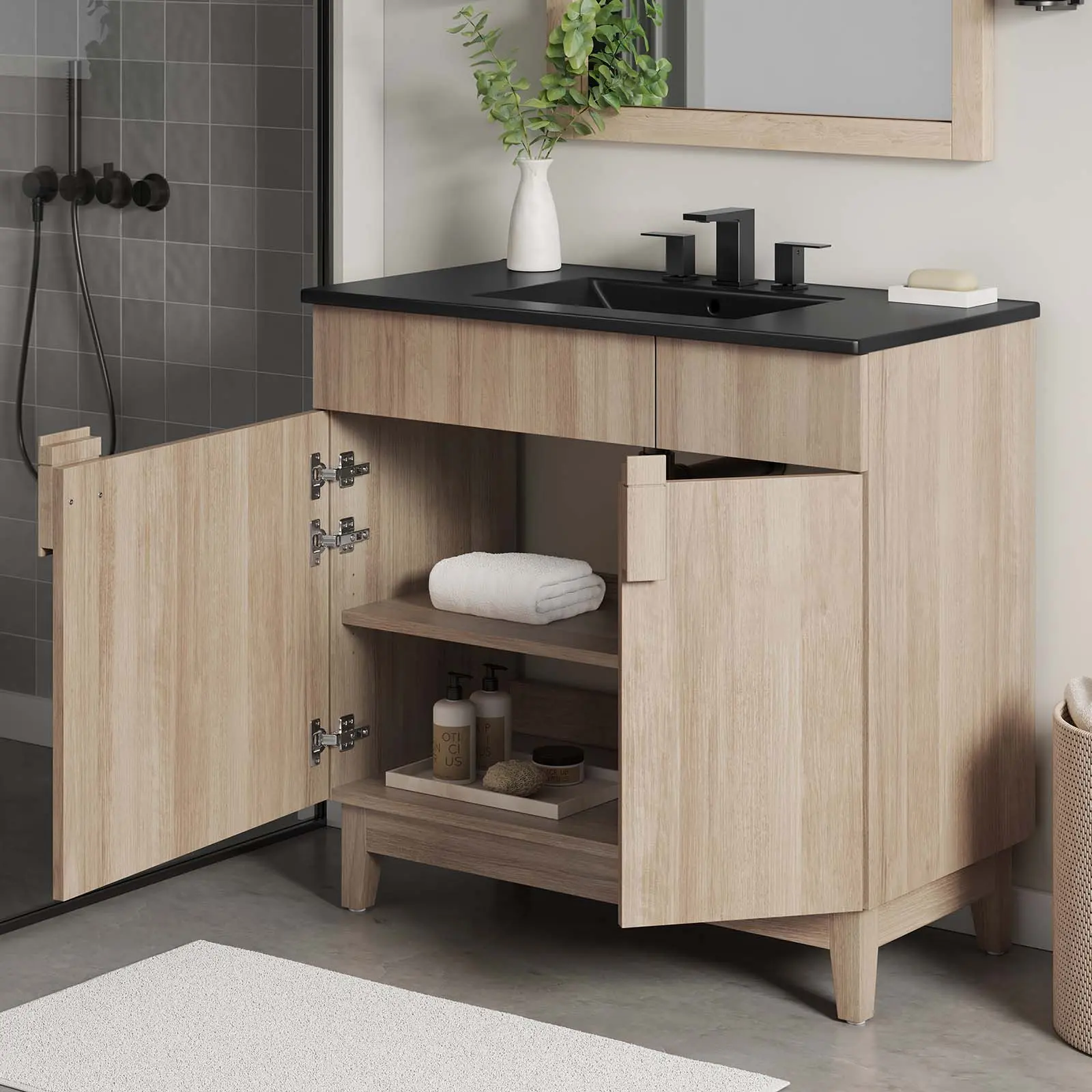 Modway Miles 36” Bathroom Vanity in Black Oak