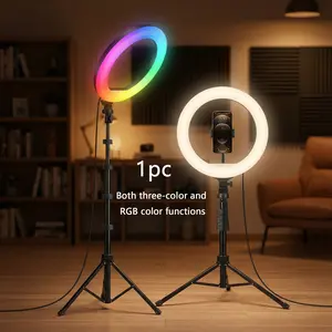 Adjustable LED Ring Light with 63-inch Tripod,10-inch RGB Fill Light ExtendableTripod, Sturdy, Durable, Easy to Store forMakeup/Live Stheaming/Photography Self-Portrait Light