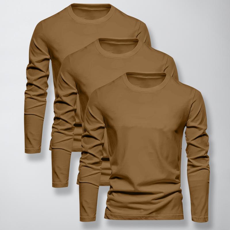 Men's Long Sleeve T-Shirt 3-Pack - Breathable, quick-dry fabric is perfect for gym workouts, morning runs, or outdoor activities, keeping you dry and comfortable. Ideal for activewear and casual wear. Men's fitness apparel.