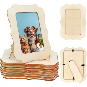 15 Pack Wooden Picture Frames for Crafts, 4x6 Inch Unfinished Paintable  Frames, Small Standing Photo Frame for DIY  Decorative Arts, Birthday Party Mother's Day Gifts, Vinatge Wave Shape