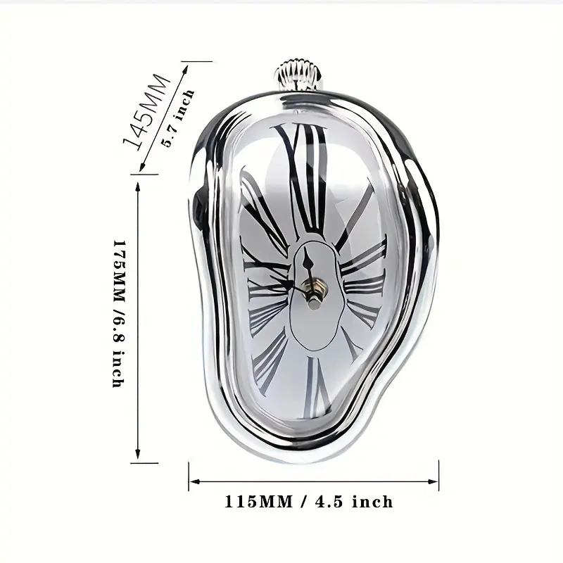 Dali Art-Inspired Abstract Golden Distorted Twisted Roman Numerals Wall Clock - 36V Low-Voltage Battery-Powered Melting Plastic Home Decoration, Room Accessory