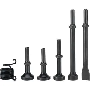6 count Smoothing Air Hammer Tool Kit 0.4'' (10mm) Shank Extended Length Air Hammer Bits Accessories with 1 count Pneumatic Chisel 1 count Spring for Forming Metal Plates, Rivets, Tire Repair