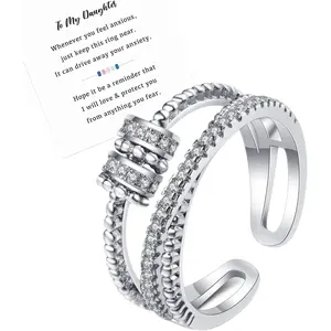 NBB41 Anxiety Ring for Daughter, 18K Gold Fidget Ring for Daughter from Mom to My Daughter Cubic Zirconia Adjustable Thumb Stress Anxiety Relief Ring for Women Teens Girls with Beads Spinner