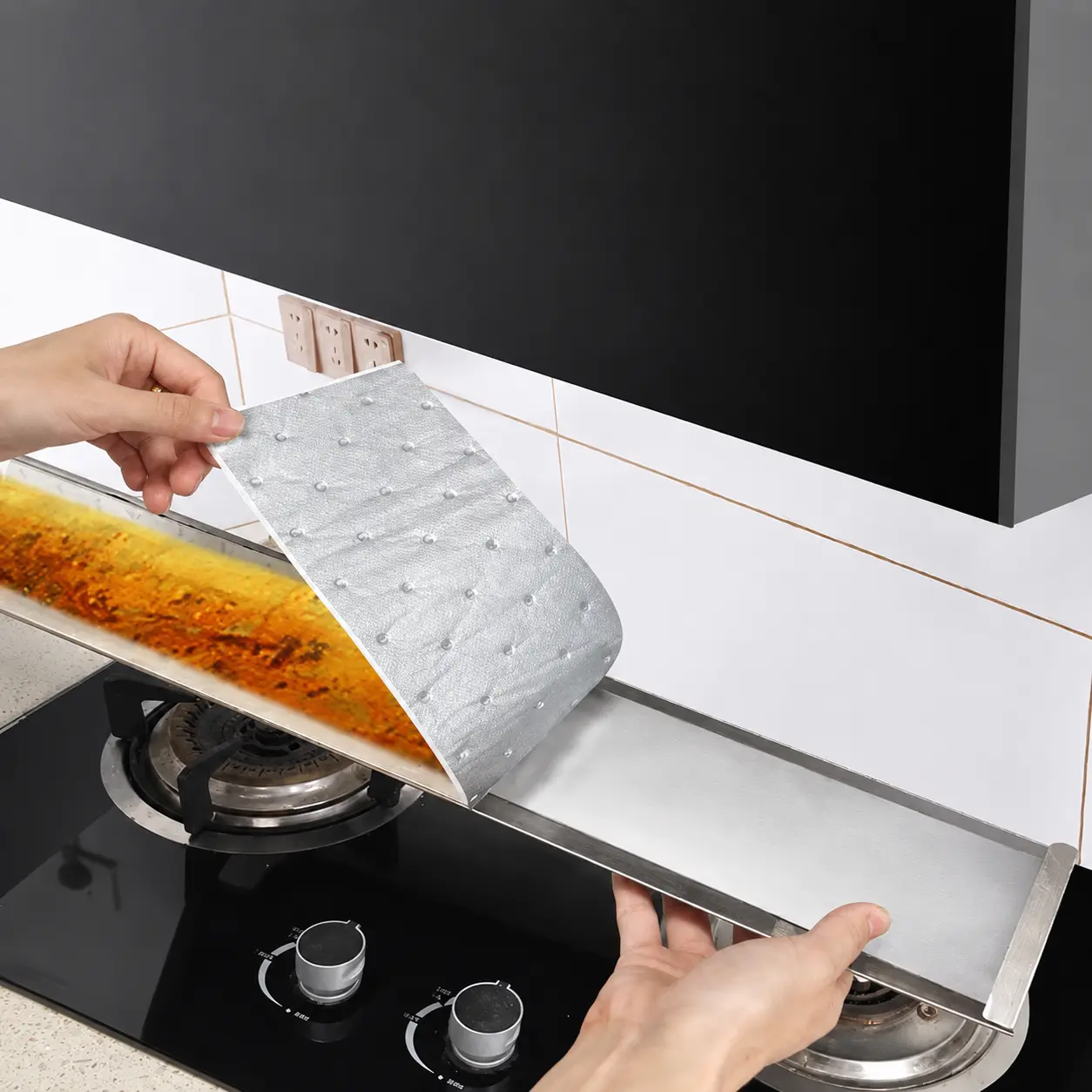 10 Pcs Upgraded Laminated Thick Range Hood Oil Absorbent Pad, Leak‑Proof Non‑Penetration Cuttable Universal Kitchen Oil Absorbing Filter Sheets for Hood Oil Tray