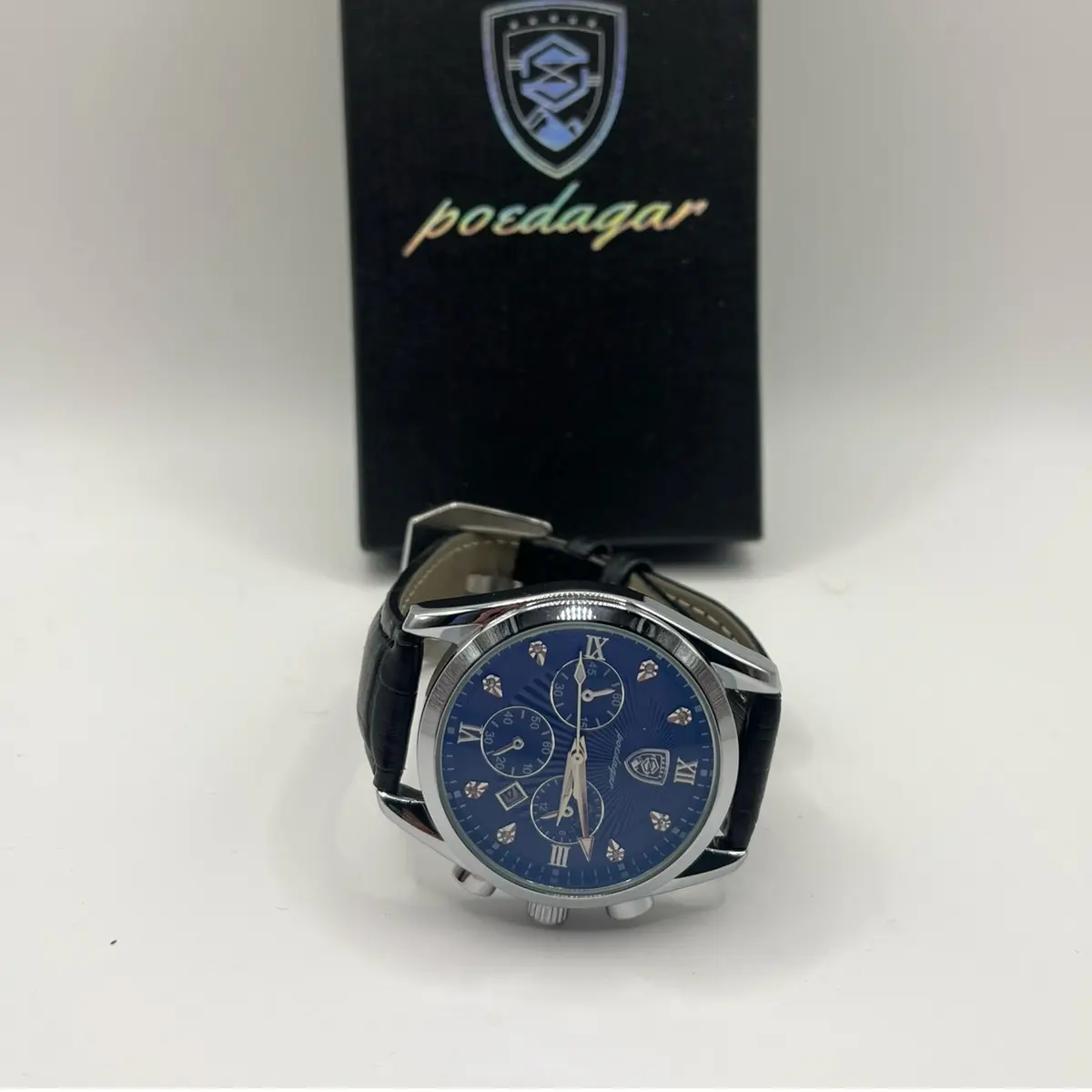 POEDAGAR SWISS MADE WATCH BLACK LEATHER