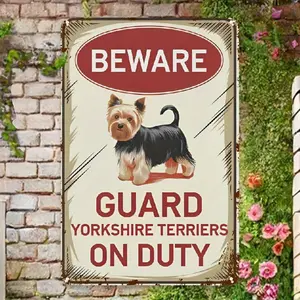 Beware of Yorkshire Terriers on Duty" Vintage Metal Sign - Humorous Yorkie Warning Plaque for Home, Porch, Garage, Bar, Garden, or Club Decor - Durable, Easy-to-Clean, Fade-Resistant, 12x8 Inches (30x20cm), Porch Decoration | Dog Sign