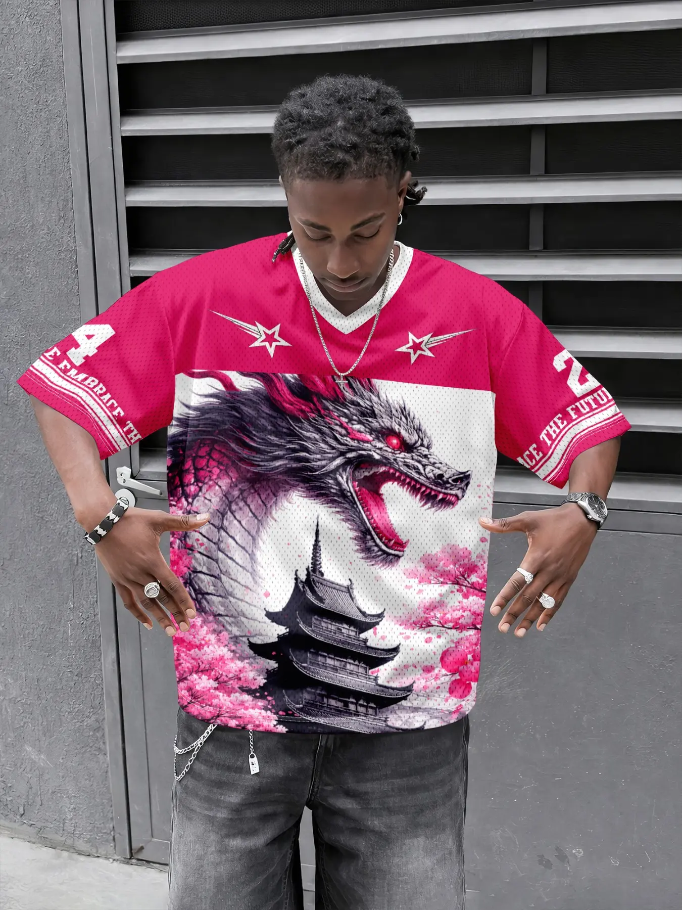 Men's Dragon Football Jersey, Japanese Sakura Design, Comfortable Sportswear for Matches & Training, Ideal for Active Lifestyle