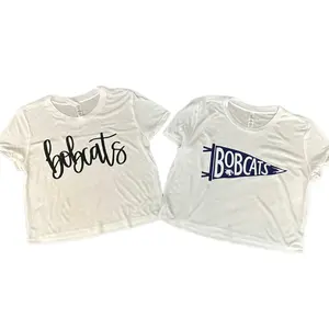 Bobcat Crop Tops - Short Sleeve T-Shirt with "Bobcats" Text, Cute Style, Modest Fit, Available in Multiple Colors
