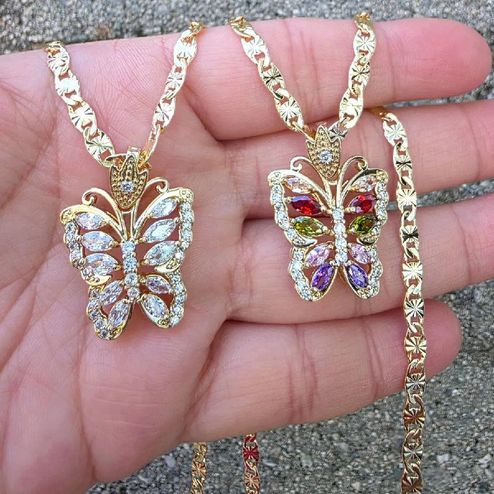 Triny mariposa elegante con piedra de zirconia gold plated necklace
