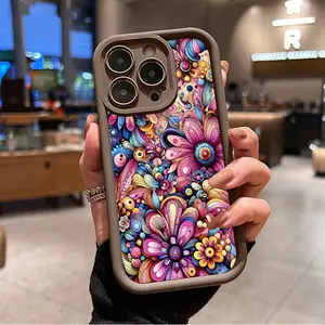 Colorful Flower Print Pattern TPU Phone Case for iPhone 16 15 14 Pro Max 13 12 11 XR XS Plus Shockproof Full Camera Protective Durable slim Silicone Cover