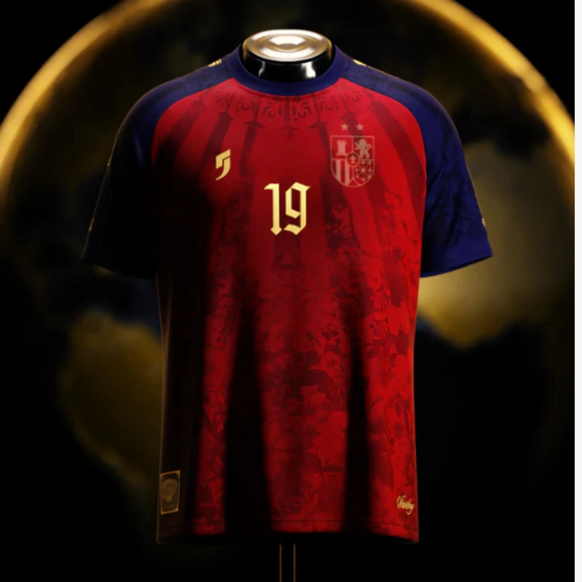 Starboy Red Navy Champions Soccer Jersey No.19 – Gold Number Football Fan Shirt, Unisex Game Day Sports Top