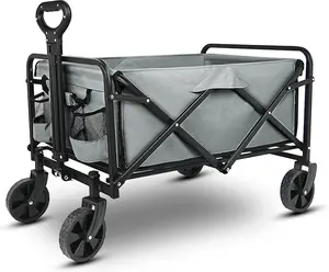 Foldable Wagon - 220lbs Collapsible Garden Carts with All Terrain Wheels for Outdoor Camping Sports Shopping Gardening - Heavy Duty Portable Utility Trolley (Gray)