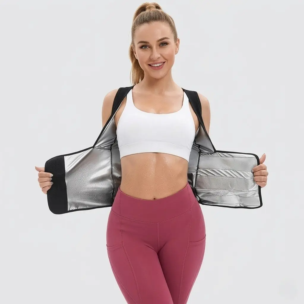 Women's Sweat Sauna Vest - Sports Clothing with Elastic Adjustable Waistband, Fixed Bra, Convenient Stick-On Design, Full Body Coverage for Yoga, Gym Activewear