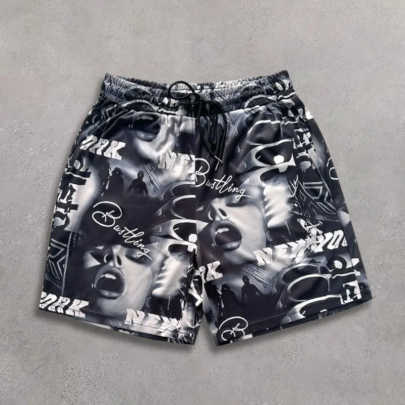 Men's Regular Fit Graphic Print Drawstring Waist Shorts, Casual Comfy Breathable Soft Shorts for Daily Wear, Men's Bottoms for Summer, Menswear, Loungewear, Sleep Shorts