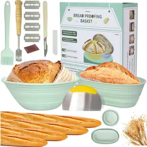 Unique Lot Silicone Bread Proofing Baskets for Sourdough Set of 2 - 9" Round & 10" Oval Baking Supplies with Banneton