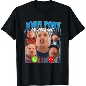 John Pork is Calling Funny Gen Z Brainrot Trending Gag Meme T-Shirt Short-sleeved Shirt