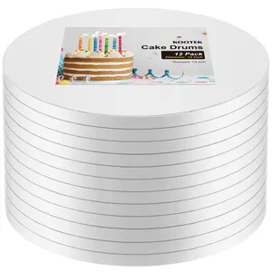 Kootek Cake Boards Drum, 1/2" Thick Cake Drums, Cake Decorating Supplies White 12 Pack Sturdy Cake Corrugated Cardboard for Multi-Layer Cakes