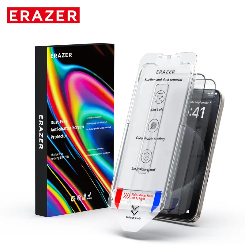 ERAZER Tempered Glass Phone Screen Protector, Multi-Model Fit for iPhone 16 Pro Max/15/14 Pro/13 Series, High Definition Screen Cover, Privacy/Clear Options, Anti-Fingerprint, 3-Step Dust-Free Setup, Bubble-Free【1 Pack】