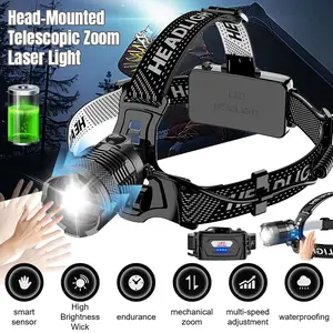 Super Bright LED Headlamp Rechargeable Waterproof Head Light with 7 Lighting Modes 50 Hours Runtime 90° Adjustable for Outdoor Camping