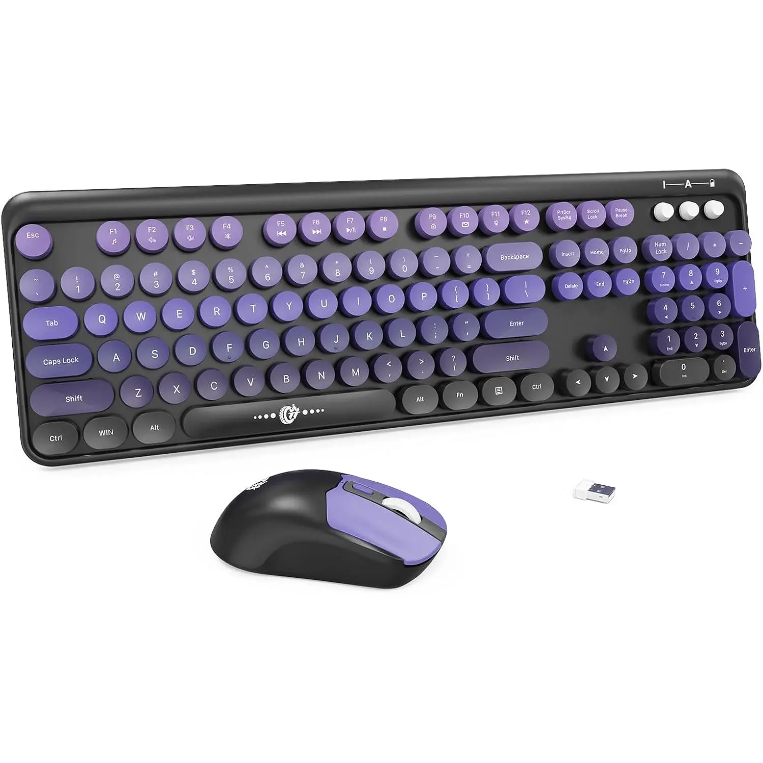 Keyboard and  Combo - 2.4G Full-Sized Cute Colorful  and Keyboard with 104 Round  Retro Typewriter Keyboard for Laptop/Windows/PC -  Gradient