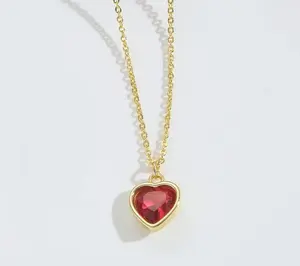 Bezel Set Ruby Inspired Heart Necklace