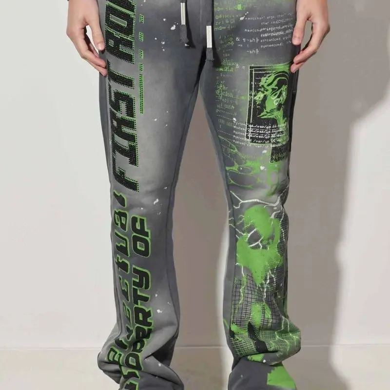 Justice Flare Sweat Joggers with Graphic and Rhinestone Details for Men