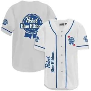 Classic White Pabst Blue Ribbon Beer Logo Baseball Jersey Brewery.Jersey Baseball Shirt