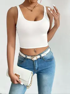 Women's Solid Color Crop Tank Top, Casual Sleeveless Cropped Top for Daily Wear, Ladies Clothes for All Seasons, Elegant Sleeveless Top, Casual Cami Top