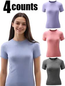 4-Pack Women's Summer Quick-Dry Short Sleeve Running Tops, Breathable Lightweight Design, Ideal for Outdoor Sports, Running, Yoga, Fitness