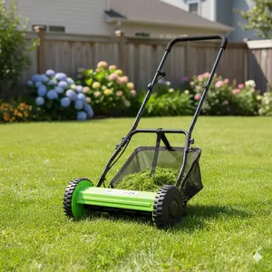 5-Blade Push Reel Lawn Mower | 16-Inch + Grass Catcher Included