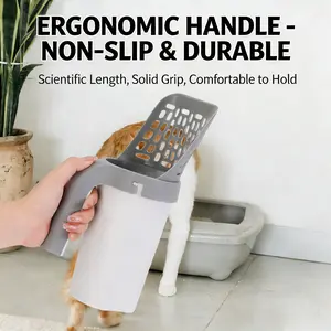 Portable cat litter scoop with 1 roll of poop bags, litter scoop with trash bag, durable pet waste cleaning tool