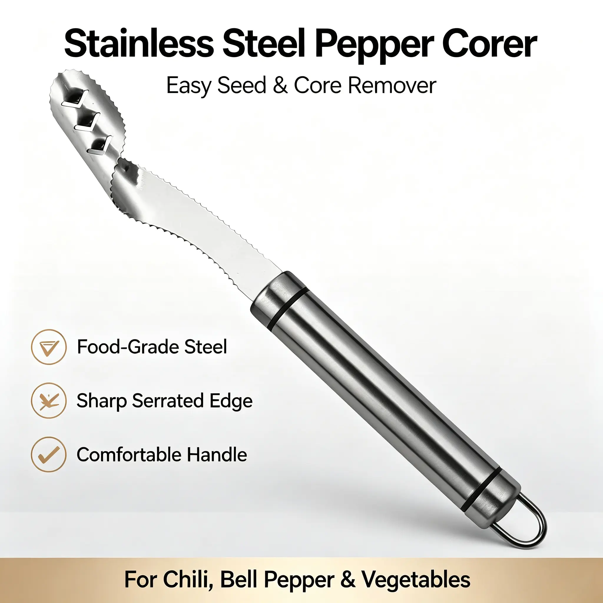 Stainless Steel Pepper Corer Seed Remover Tool, Chili Bell Pepper Core Deseeder, Multi Vegetable Seed Core Remover for Tomato Cucumber Kitchen Gadget