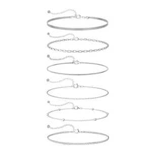 TEWIKY 14K Gold/Silver Plated Six-Layer Anklet Elegant Layered Style for Daily Wear Perfect Valentine's Day Gift Versatile Accessory