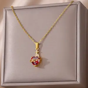 Jewelry Sacred Heart Zircon Thorns Cross Necklace Pendant Clavicle Chain Exquisite Heart Vintage Fashion Necklace A10153-XL A10026-XL